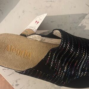 Alegria Women's Black and Multicolor Mules